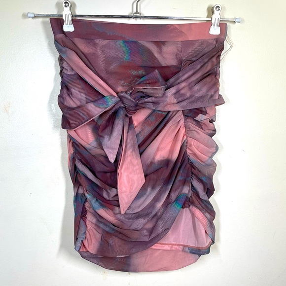 OH POLLY, High Neck Long Sleeve Mesh Bodysuit and skirt in Blush - Picture 4 of 11